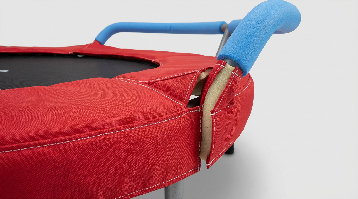 Detail shot of padded trampoline surround and stitching