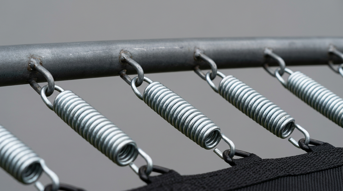 Zinc-coated trampoline springs on galvanised frame